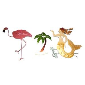 Mermaid Flamingo Palm Tree Metal Refrigertor Magnets. Whimsical Fun Ornament